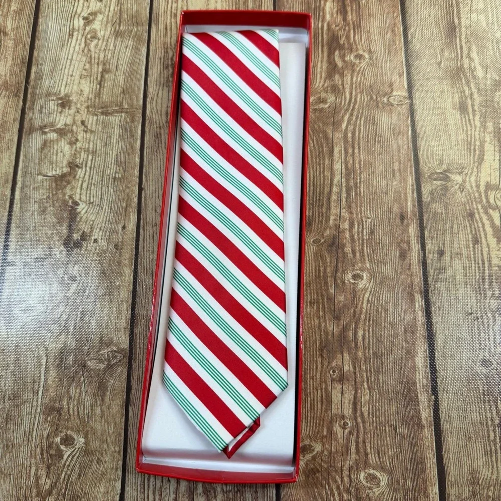 Candy Cane Collection Striped Necktie Mens One Size Red White Green Holiday